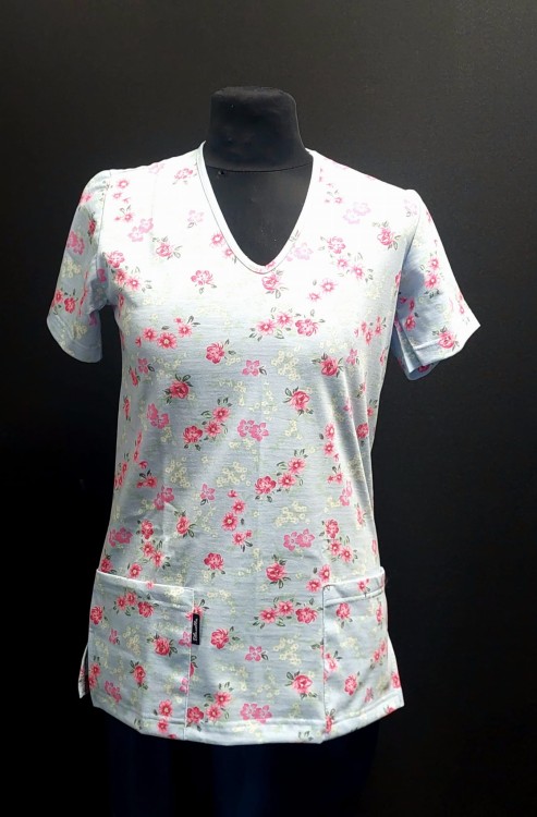 Kwiatki na błękicie bluza medyczna