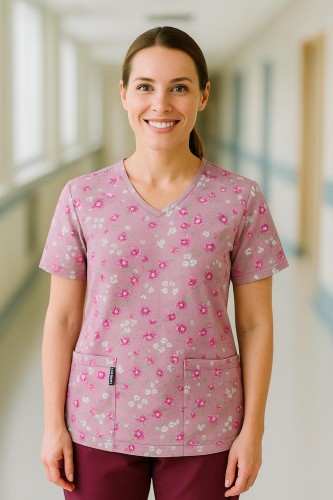 Kwiatki na pudrze bluza medyczna