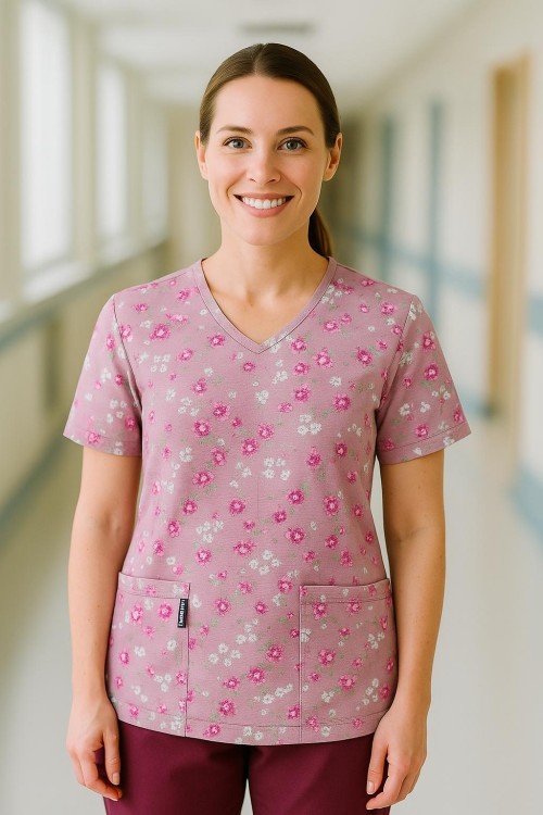 Kwiatki na pudrze bluza medyczna