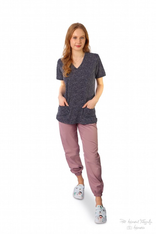 PUDROWY RÓŻ spodnie medyczne JOGGERY