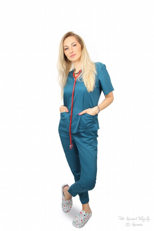 BUTELKOWA ZIELEŃ bluza medyczna SHORT (tkanina)