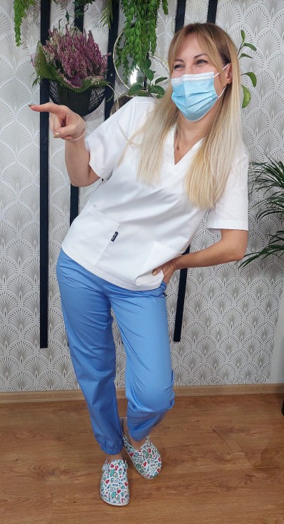 BIAŁA bluza medyczna SHORT (tkanina)