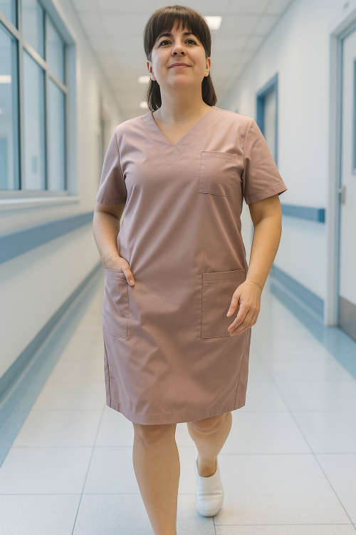 PUDROWY RÓŻ sukienka medyczna COMFORT (tkanina)