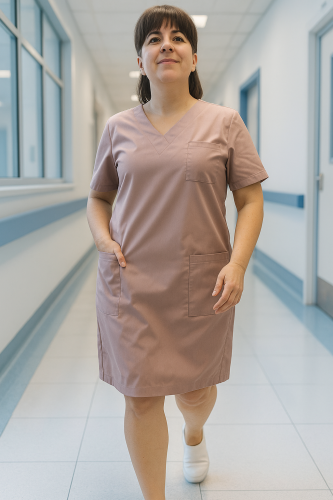 PUDROWY RÓŻ sukienka medyczna COMFORT (tkanina)
